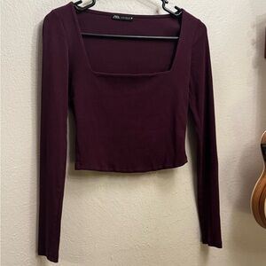 Zara Women's Deep Burgundy Square Neck Blouse